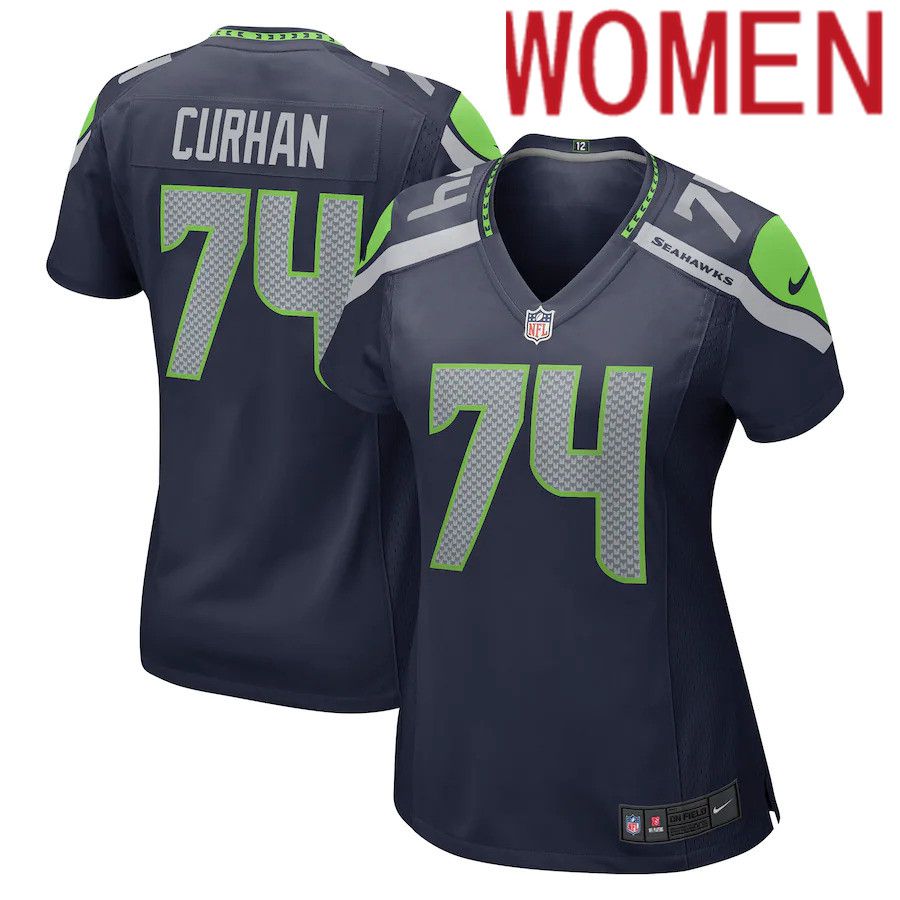 Women Seattle Seahawks #74 Jake Curhan Nike College Navy Game NFL Jersey->women nfl jersey->Women Jersey